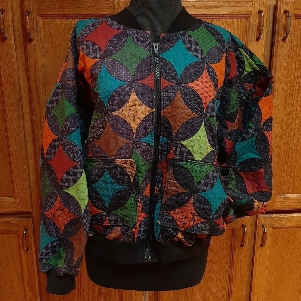 Quilted Patchwork Coat Handmade Jacket Festival Folk Art Artsy XL Cottagecore